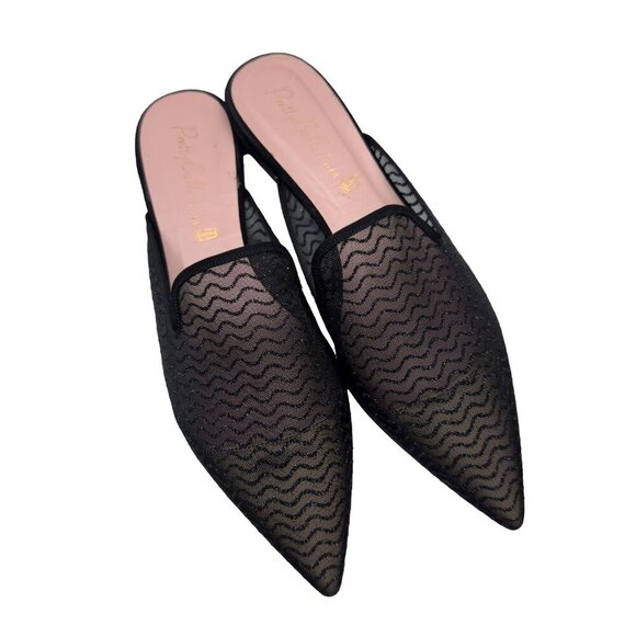 PRETTY BALLERINAS Mesh Glitters Slide Mule Pointed Toe Ballet Flat Black Nude 39 - Picture 2 of 10